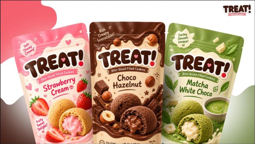 ซองขนม TREAT! สามรส สตรอว์เบอร์รี ช็อกโกแลตเฮเซลนัท และมัทฉะ